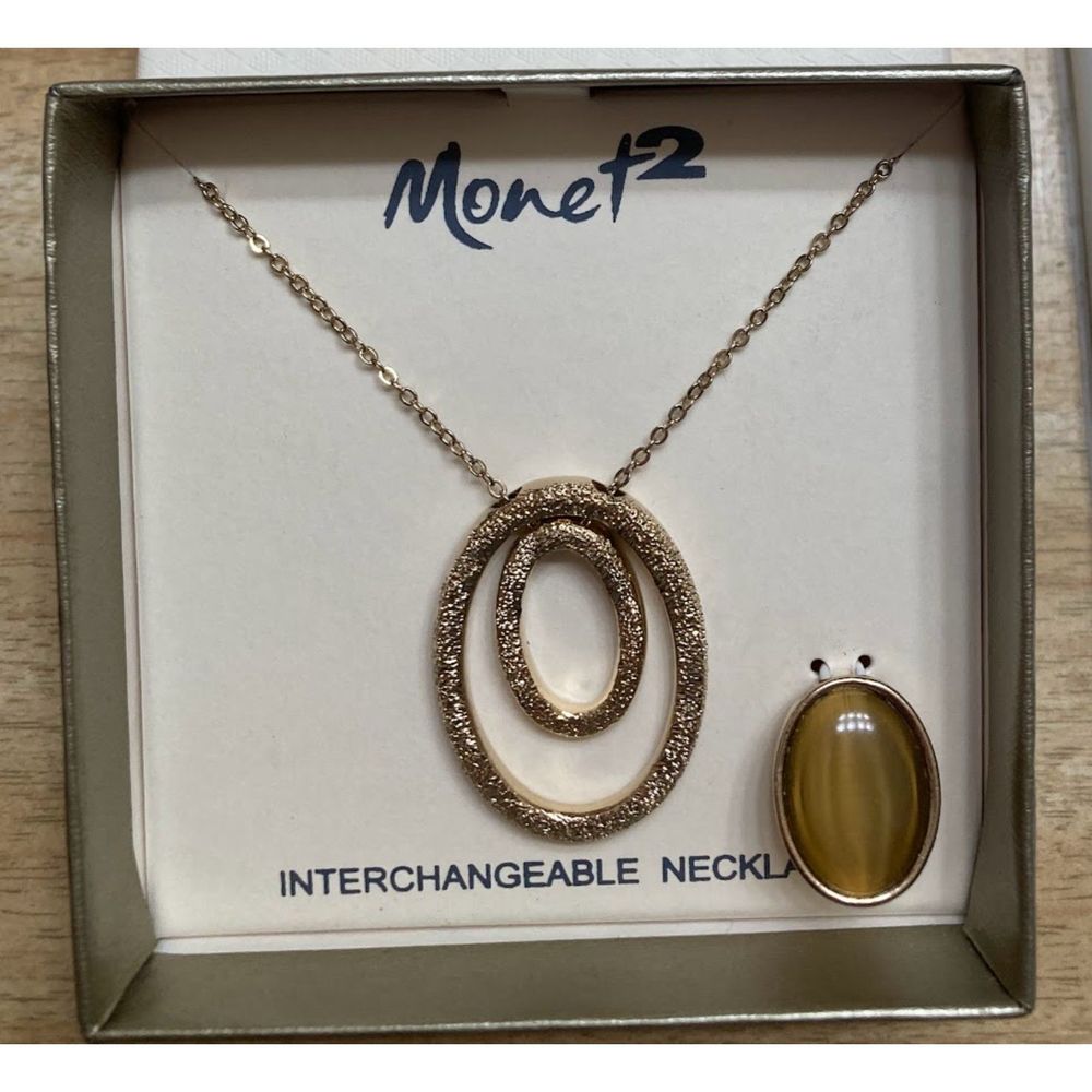 Monet 2 goldtone textured oval in oval necklace new in box